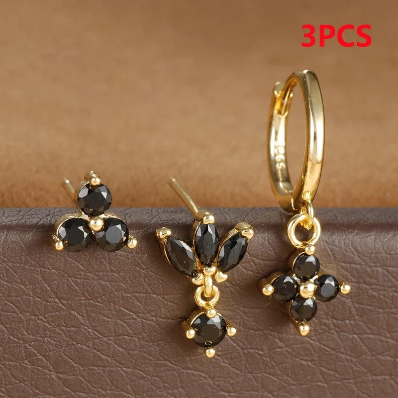 3-teiliges Creolen-Set aus Edelstahl mit mehrfarbigen Kristallen für Frauen, Zirkonia, 18 Karat vergoldet, Huggie-Anhänger, Piercingschmuck