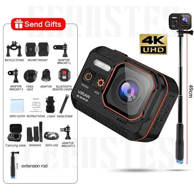 CERASTES Action Kamera 4K60FPS Mit Fernbedienung Bildschirm Wasserdichte Sport Kamera Drive Recorder Sport Kamera Helm Action Cam