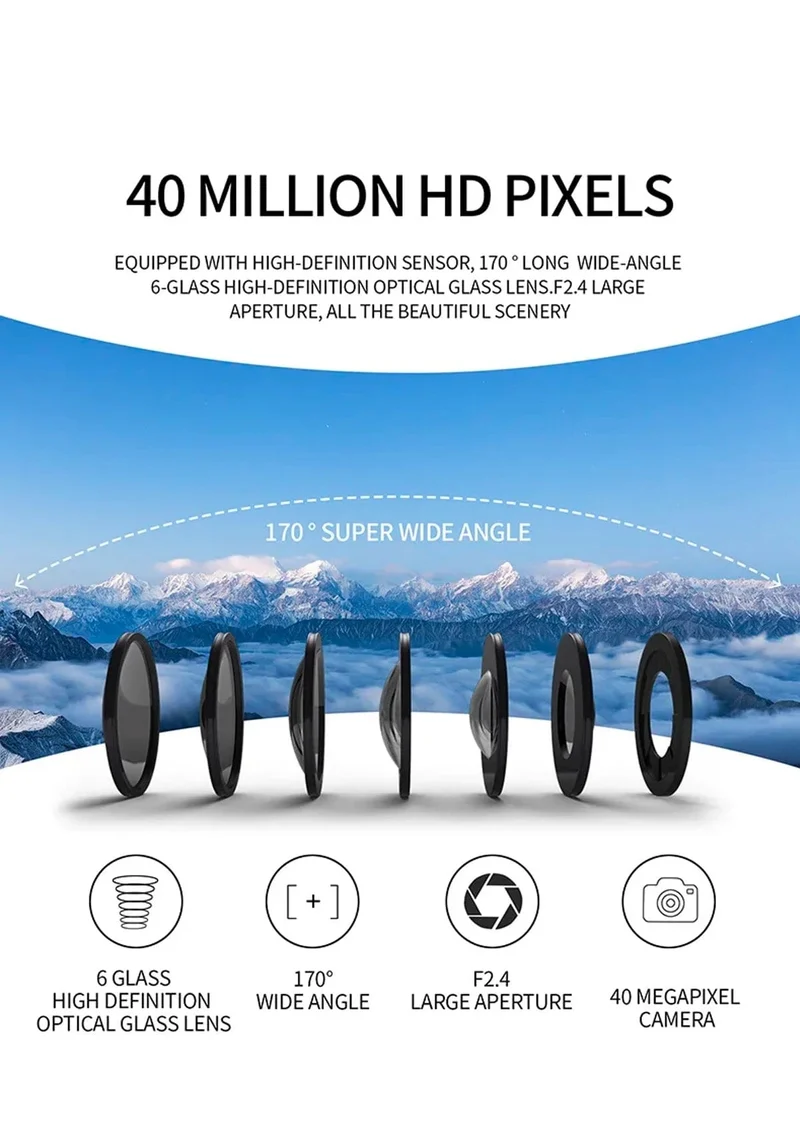 CERASTES Action Kamera 4K60FPS Mit Fernbedienung Bildschirm Wasserdichte Sport Kamera Drive Recorder Sport Kamera Helm Action Cam
