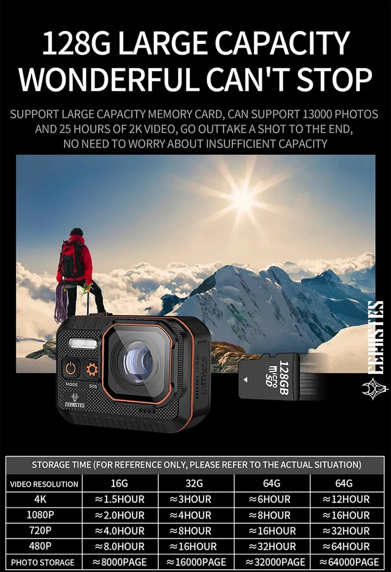 CERASTES Action Kamera 4K60FPS Mit Fernbedienung Bildschirm Wasserdichte Sport Kamera Drive Recorder Sport Kamera Helm Action Cam