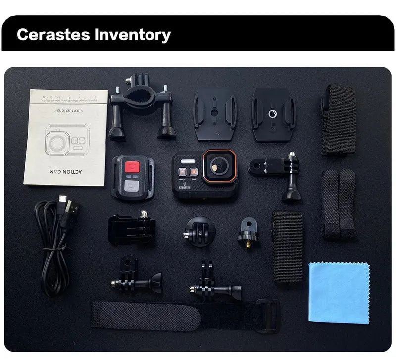 CERASTES Action Kamera 4K60FPS Mit Fernbedienung Bildschirm Wasserdichte Sport Kamera Drive Recorder Sport Kamera Helm Action Cam