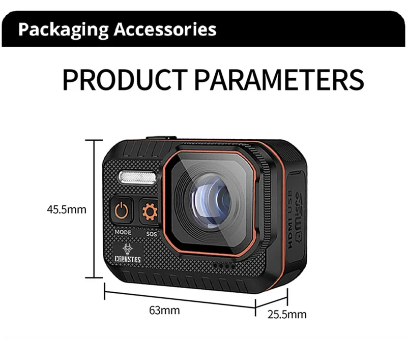 CERASTES Action Kamera 4K60FPS Mit Fernbedienung Bildschirm Wasserdichte Sport Kamera Drive Recorder Sport Kamera Helm Action Cam
