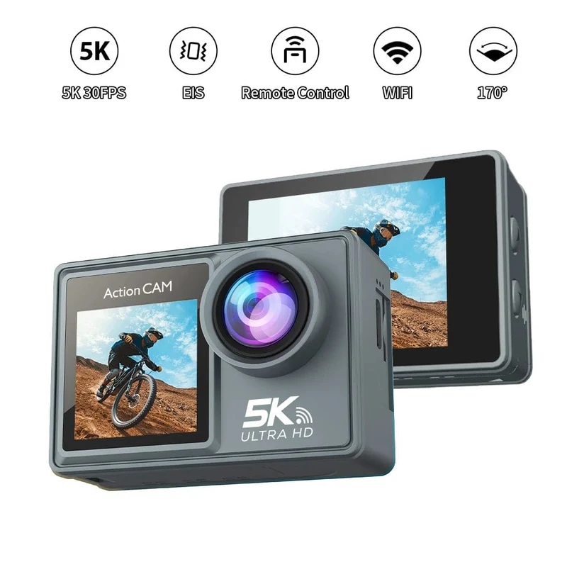 5K Action Kamera 4K60FPS Dual IPS Touch LCD WiFi 170 ° 30M Wasserdicht 5X Zoom Anti-Shake Sport Kamera mit Fernbedienung