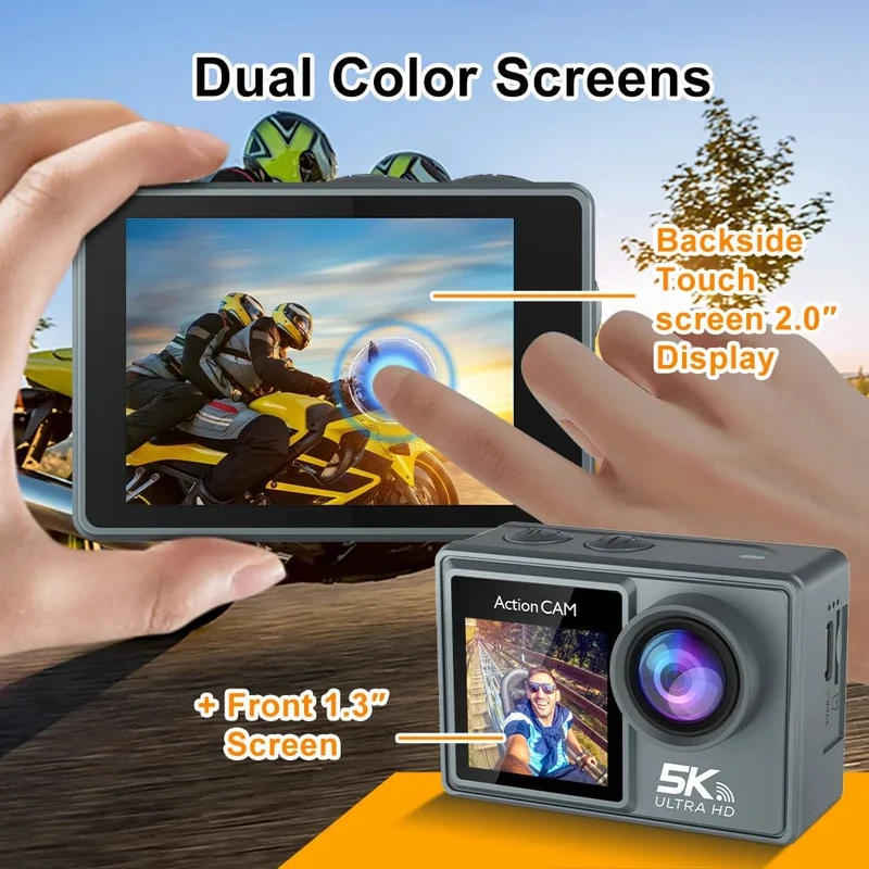 5K Action Kamera 4K60FPS Dual IPS Touch LCD WiFi 170 ° 30M Wasserdicht 5X Zoom Anti-Shake Sport Kamera mit Fernbedienung