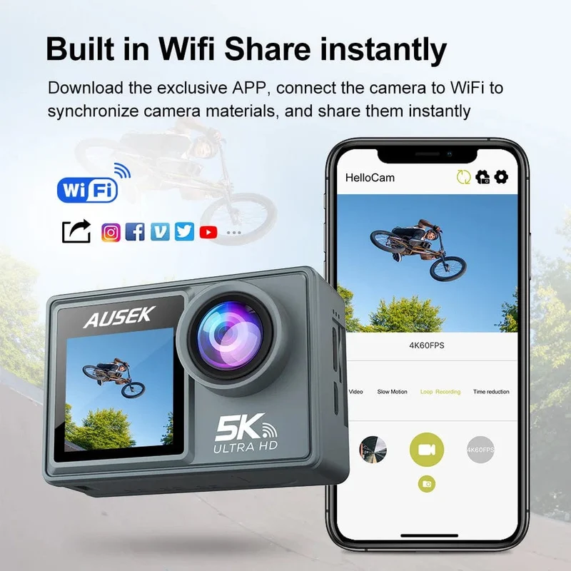 5K Action Kamera 4K60FPS Dual IPS Touch LCD WiFi 170 ° 30M Wasserdicht 5X Zoom Anti-Shake Sport Kamera mit Fernbedienung