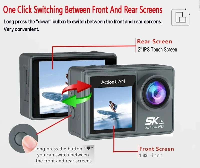 5K Action Kamera 4K60FPS Dual IPS Touch LCD WiFi 170 ° 30M Wasserdicht 5X Zoom Anti-Shake Sport Kamera mit Fernbedienung