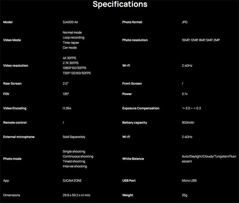 SJCAM SJ4000 Air Action Kamera mit 4K Video 30M Wasserdicht 2.4G WiFi Sport Kamera Action Cam Sport Kamera fahrrad motorräder