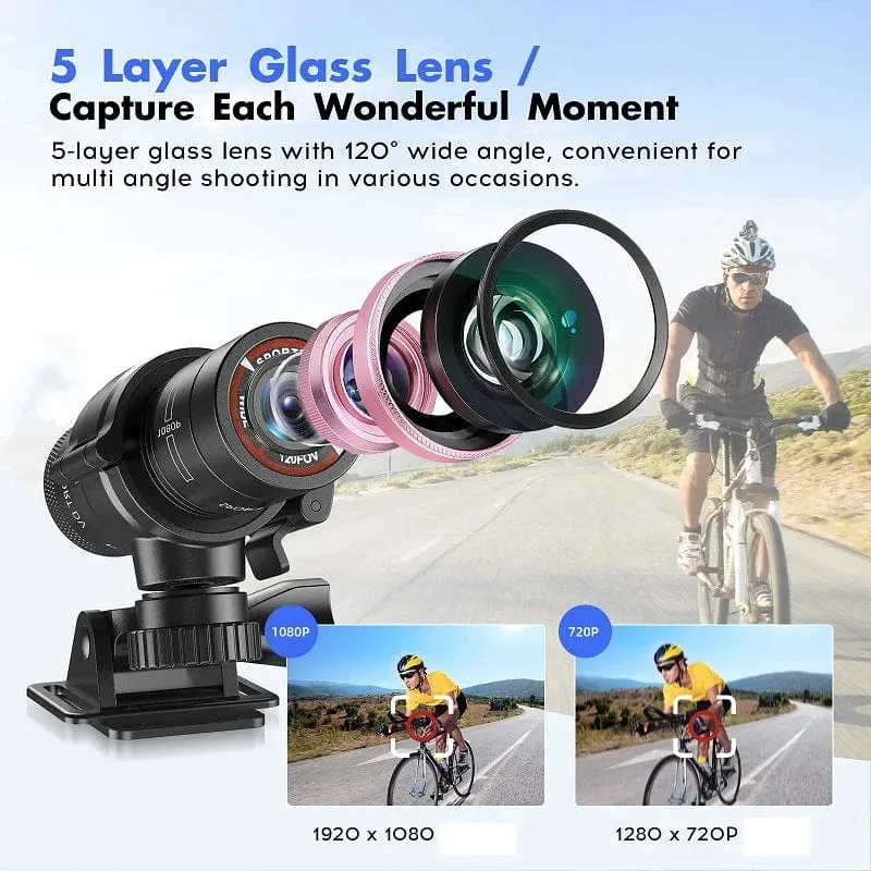 Mini-Sport-DV-Action-Sportkamera mit Taschenlampe, Helm, Full HD 1080P-Video, ideal für Fahrrad, Motorrad, wasserdichter Camcorder