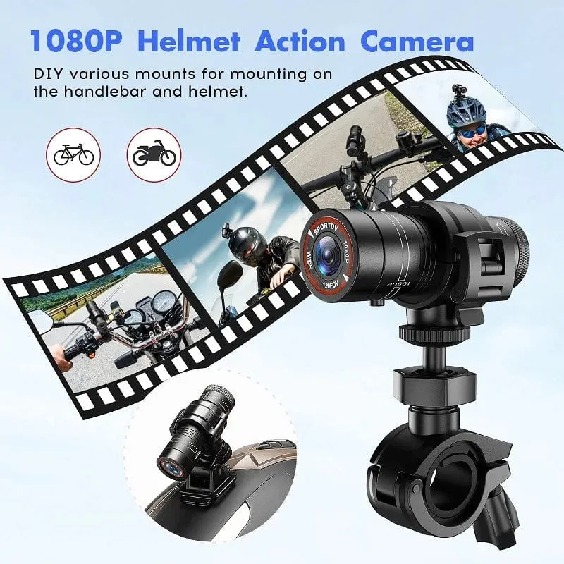 Mini-Sport-DV-Action-Sportkamera mit Taschenlampe, Helm, Full HD 1080P-Video, ideal für Fahrrad, Motorrad, wasserdichter Camcorder
