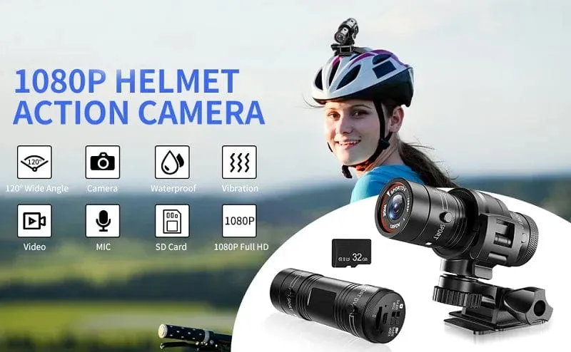 Mini-Sport-DV-Action-Sportkamera mit Taschenlampe, Helm, Full HD 1080P-Video, ideal für Fahrrad, Motorrad, wasserdichter Camcorder