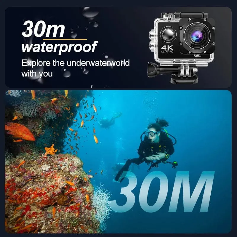 Action-Kamera Ultra HD 4K/30fps WiFi 2.0 Zoll 140D wasserdichte Unterwasser-Helm-Videoaufzeichnungskameras Fahrrad-Vlog-Kamera