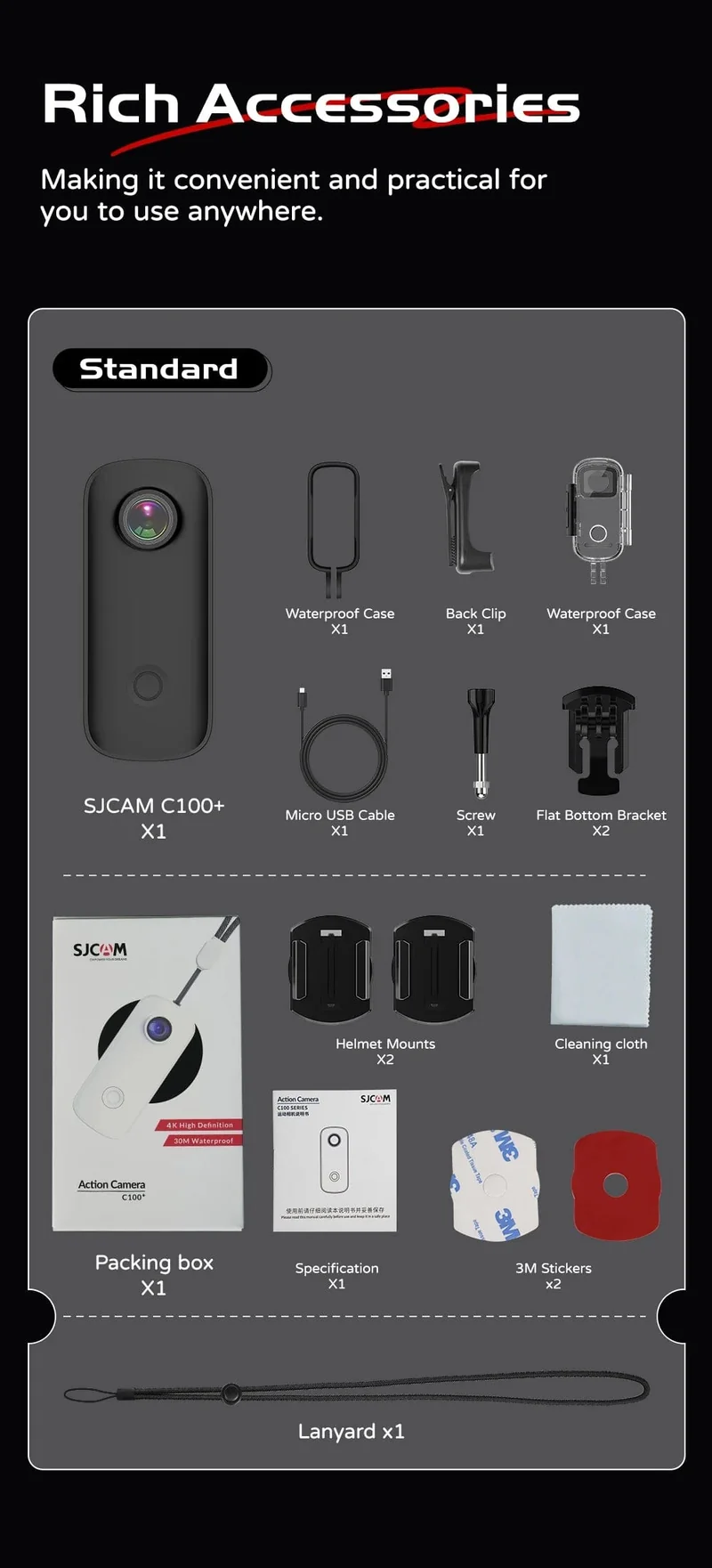 SJCAM C100 Plus Action Kamera 4K 30M Wasserdicht 2.4G WiFi Action Sport action cam EIS fahrrad helm motorräder