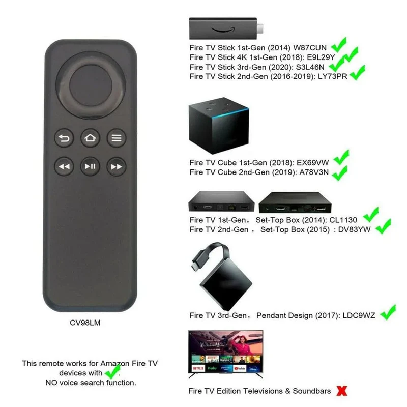 Bluetooth-kompatible TV-Fernbedienung für Amazon Fire TV der 2. Generation, Fire TV, Fire Stick, TV-Player-Box CV98LM