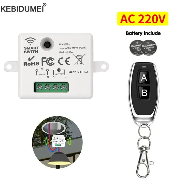 433 MHz AC 110 V 220 V Drahtlose RF Fernbedienung Schalter 1CH Relais Empfänger Mit ON/OFF Sender für Led Glühbirne DIY Steuerung