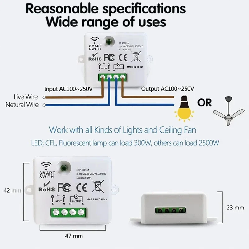 433 MHz AC 110 V 220 V Drahtlose RF Fernbedienung Schalter 1CH Relais Empfänger Mit ON/OFF Sender für Led Glühbirne DIY Steuerung