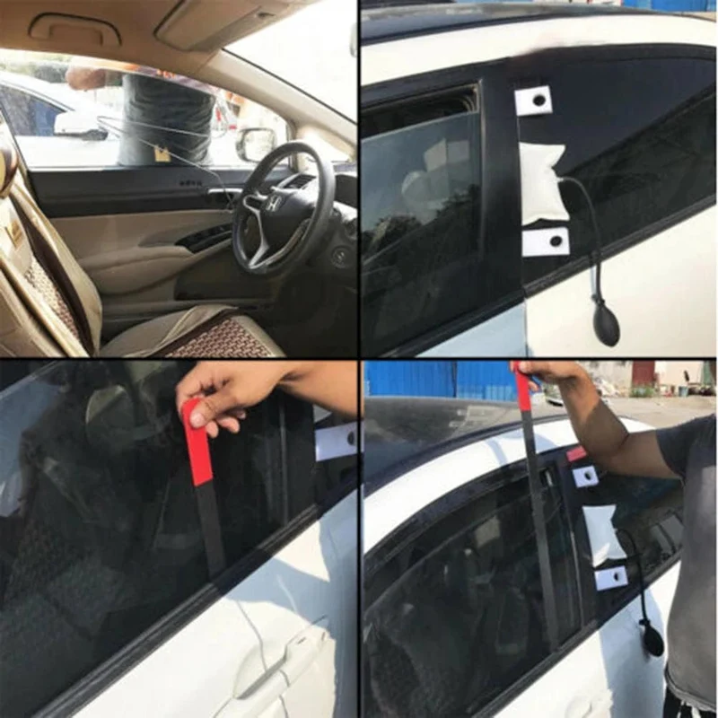 Autotürverriegelung mit dünnem Keil, Notöffnungsschlüssel-Werkzeugsatz + schwarze Luftpumpe, universelle Auto-Styling-Teile