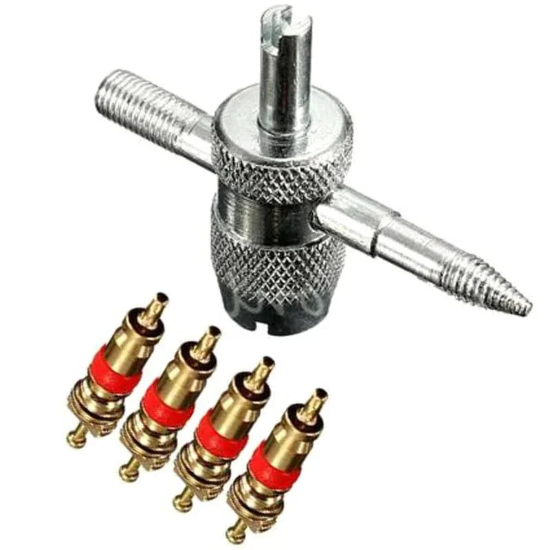 1set 4-Wege-Auto-Motorrad-Fahrrad-Reifen-Reifenventil-Reparatur-Entferner-Werkzeug + 4 Ventilschaftkerne Neues Motorrad-Zubehör