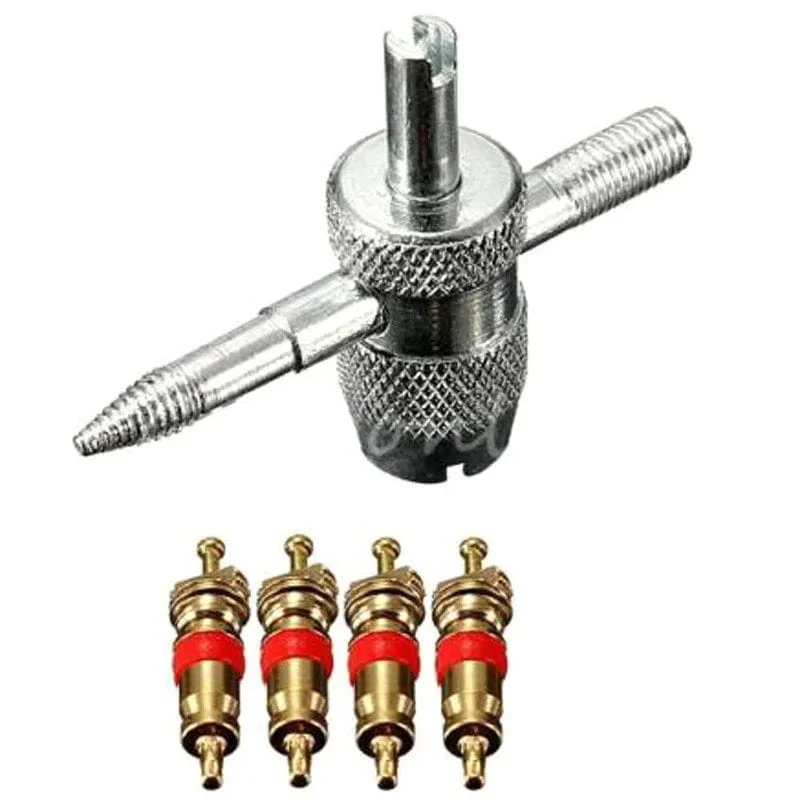 1set 4-Wege-Auto-Motorrad-Fahrrad-Reifen-Reifenventil-Reparatur-Entferner-Werkzeug + 4 Ventilschaftkerne Neues Motorrad-Zubehör