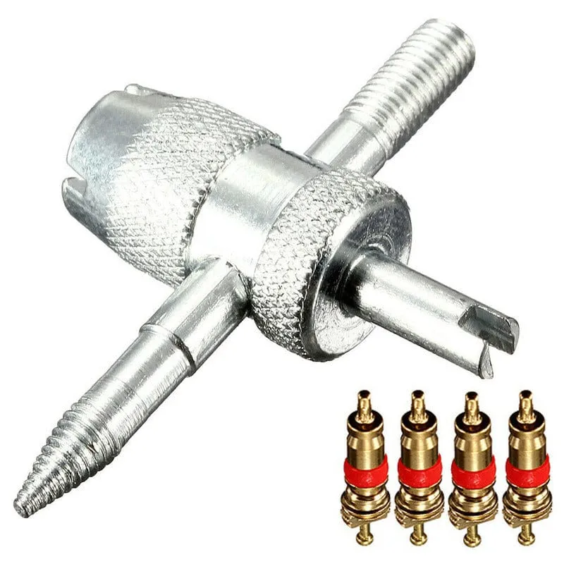 1set 4-Wege-Auto-Motorrad-Fahrrad-Reifen-Reifenventil-Reparatur-Entferner-Werkzeug + 4 Ventilschaftkerne Neues Motorrad-Zubehör