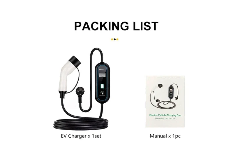TAYSLA Haushaltsladegerät für Elektroautos, 16 A MAX, 220 V, tragbares EV-Ladegerät, Typ 2, IEC 62196, Ladekabel für Elektrofahrzeuge
