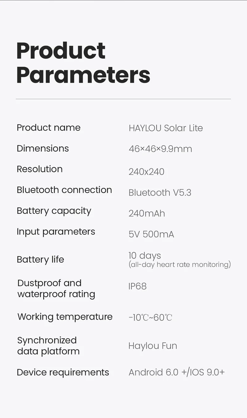 HAYLOU Solar Lite Smart Watch, über 100 Trainingsmodi, Smartwatch, Herzfrequenz, Blutsauerstoffüberwachung, Schlaf- und Stresstests, Sportuhr