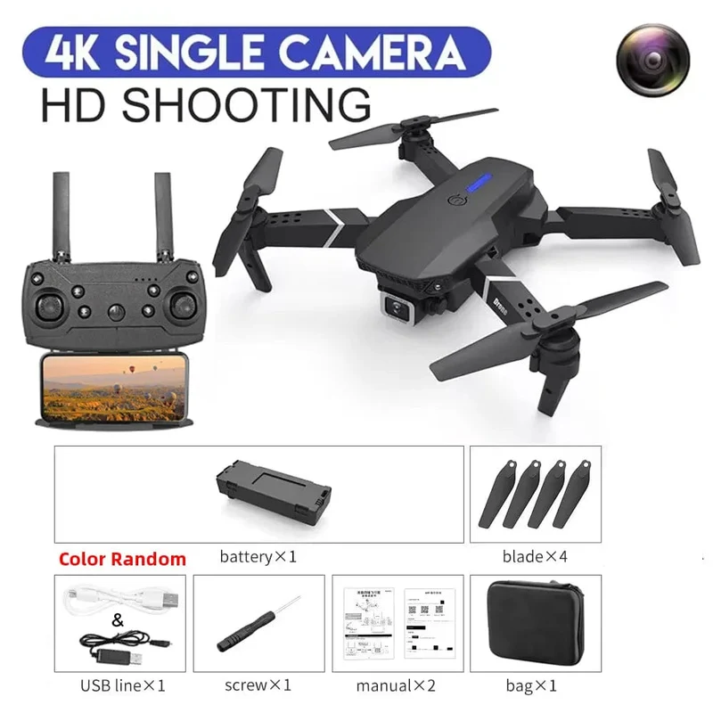 KBDFA 2023 Neue E88 Pro WIFI FPV Drohne Weitwinkel HD 4K 1080P Kamera Höhe halten RC Faltbarer Quadcopter Eders Hubschrauber Spielzeug Geschenk