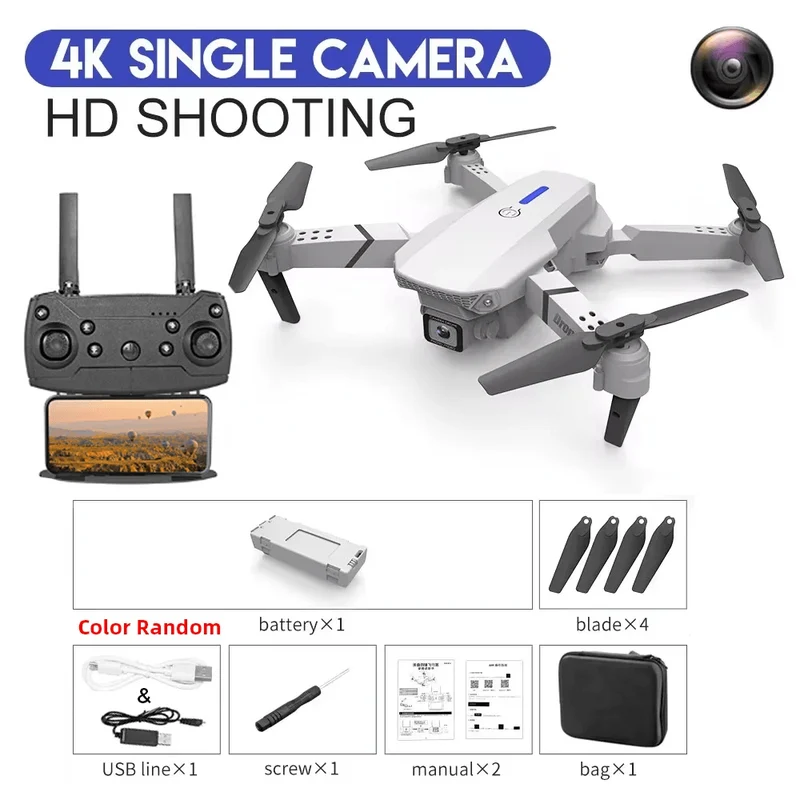 KBDFA 2023 Neue E88 Pro WIFI FPV Drohne Weitwinkel HD 4K 1080P Kamera Höhe halten RC Faltbarer Quadcopter Eders Hubschrauber Spielzeug Geschenk
