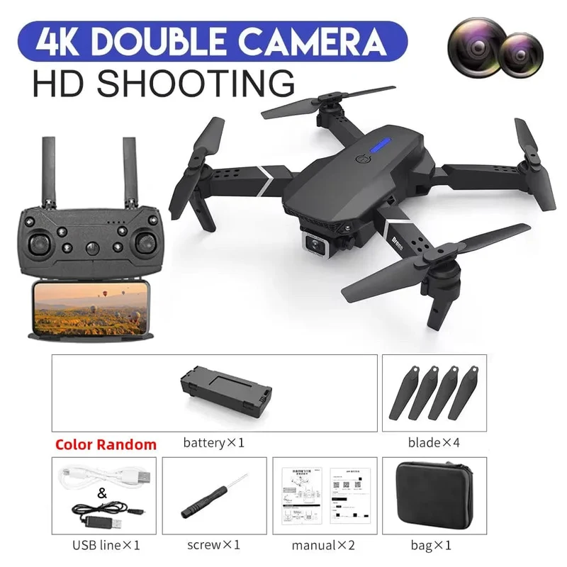 KBDFA 2023 Neue E88 Pro WIFI FPV Drohne Weitwinkel HD 4K 1080P Kamera Höhe halten RC Faltbarer Quadcopter Eders Hubschrauber Spielzeug Geschenk