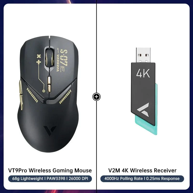 Rapoo VT9PRO Kabellose Gaming-Maus Esports Grade 68g Ultra-Light 26000DPI 8 Tasten Optische PAW3398 Computermaus für Laptop-PC