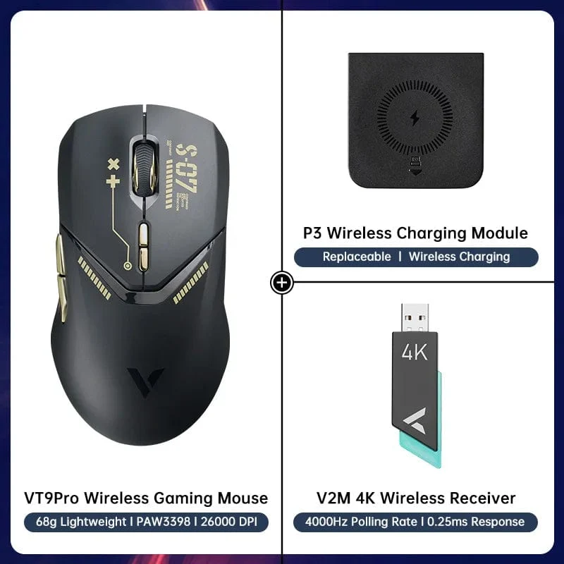 Rapoo VT9PRO Kabellose Gaming-Maus Esports Grade 68g Ultra-Light 26000DPI 8 Tasten Optische PAW3398 Computermaus für Laptop-PC