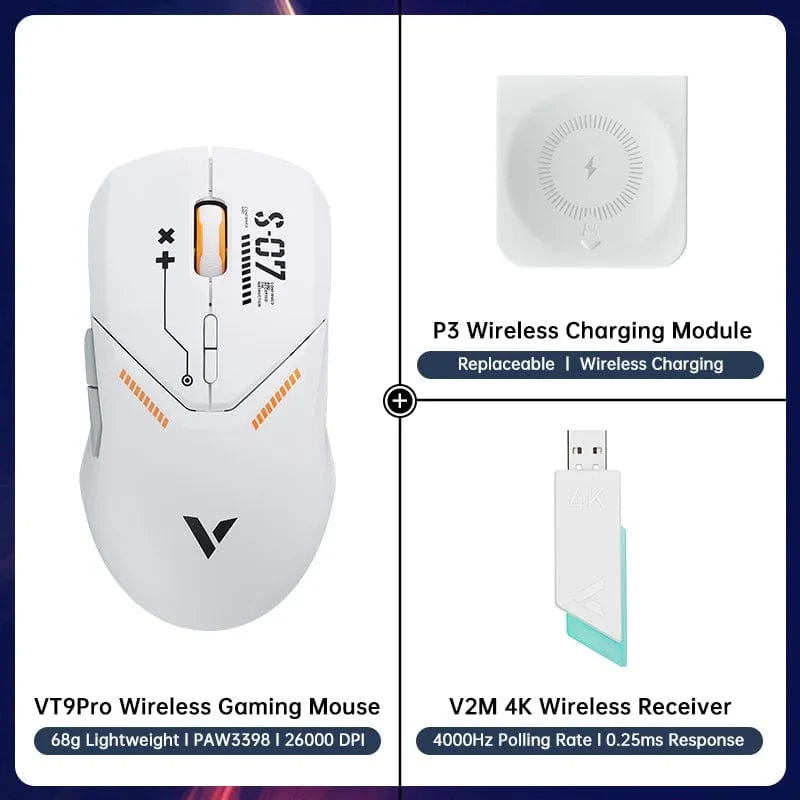 Rapoo VT9PRO Kabellose Gaming-Maus Esports Grade 68g Ultra-Light 26000DPI 8 Tasten Optische PAW3398 Computermaus für Laptop-PC