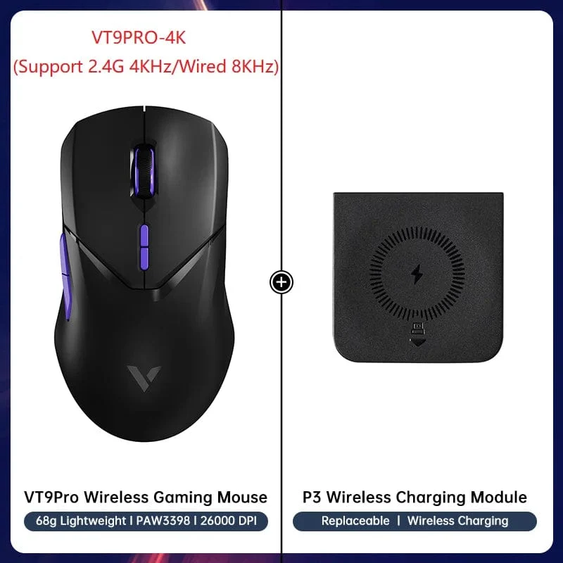 Rapoo VT9PRO Kabellose Gaming-Maus Esports Grade 68g Ultra-Light 26000DPI 8 Tasten Optische PAW3398 Computermaus für Laptop-PC