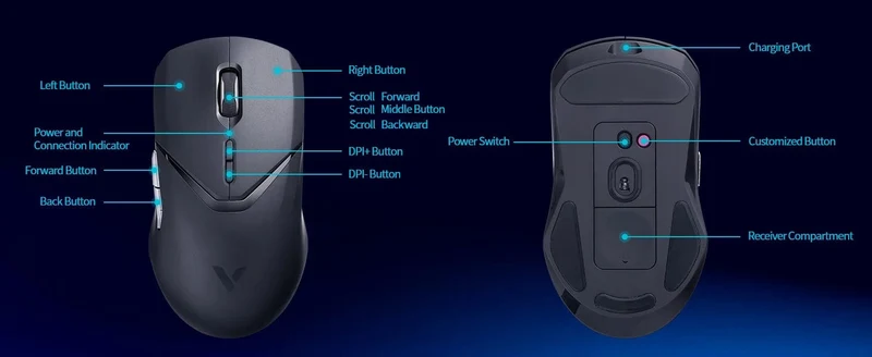 Rapoo VT9PRO Kabellose Gaming-Maus Esports Grade 68g Ultra-Light 26000DPI 8 Tasten Optische PAW3398 Computermaus für Laptop-PC