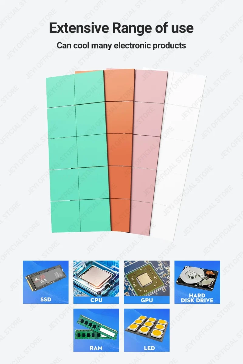 JEYI 100er-Pack Wärmeleitpads aus Silikon, M.2 SSD NVMe NGFF Wärmeleitpad für PC-Laptop-Kühlkörper/GPU/CPU/LED-Grafikkarte