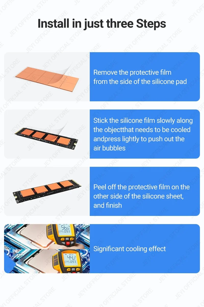 JEYI 100er-Pack Wärmeleitpads aus Silikon, M.2 SSD NVMe NGFF Wärmeleitpad für PC-Laptop-Kühlkörper/GPU/CPU/LED-Grafikkarte