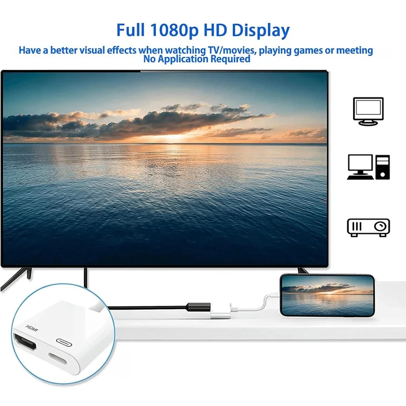 8-poliger Anschluss zum HDMI-Adapter, 1080P-Bildschirmkonverter, kompatibler iPhone-zu-HDMI-Adapter für iPhone-iPod-Modelle, TV-Monitore, Projektor