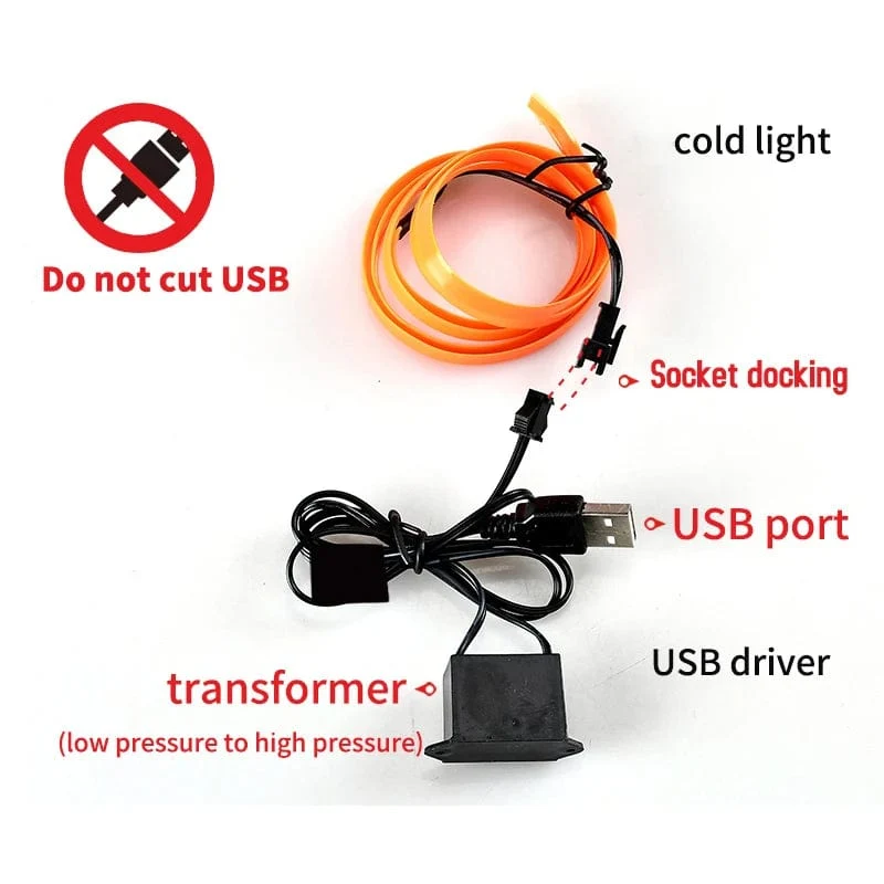 5m Auto Innenraum Atmosphäre Beleuchtung LED Streifen 5V DIY Flexible EL Neon Kalt Licht Linie Rohr Mit USB Auto Dekoration Umgebungs Lampe