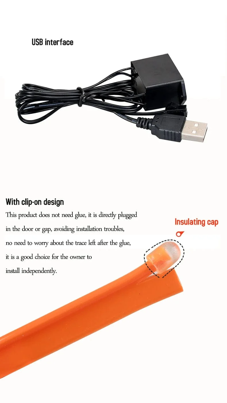 5m Auto Innenraum Atmosphäre Beleuchtung LED Streifen 5V DIY Flexible EL Neon Kalt Licht Linie Rohr Mit USB Auto Dekoration Umgebungs Lampe