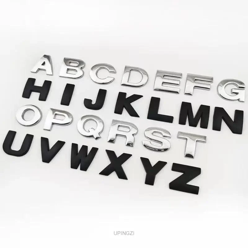 3D Alphanumerisches Metallic-Silber-Abzeichen, verchromtes Silber, alphanumerisches Logo, Autoaufkleber, Auto-Motorradteile, Aufkleber, Dekoration