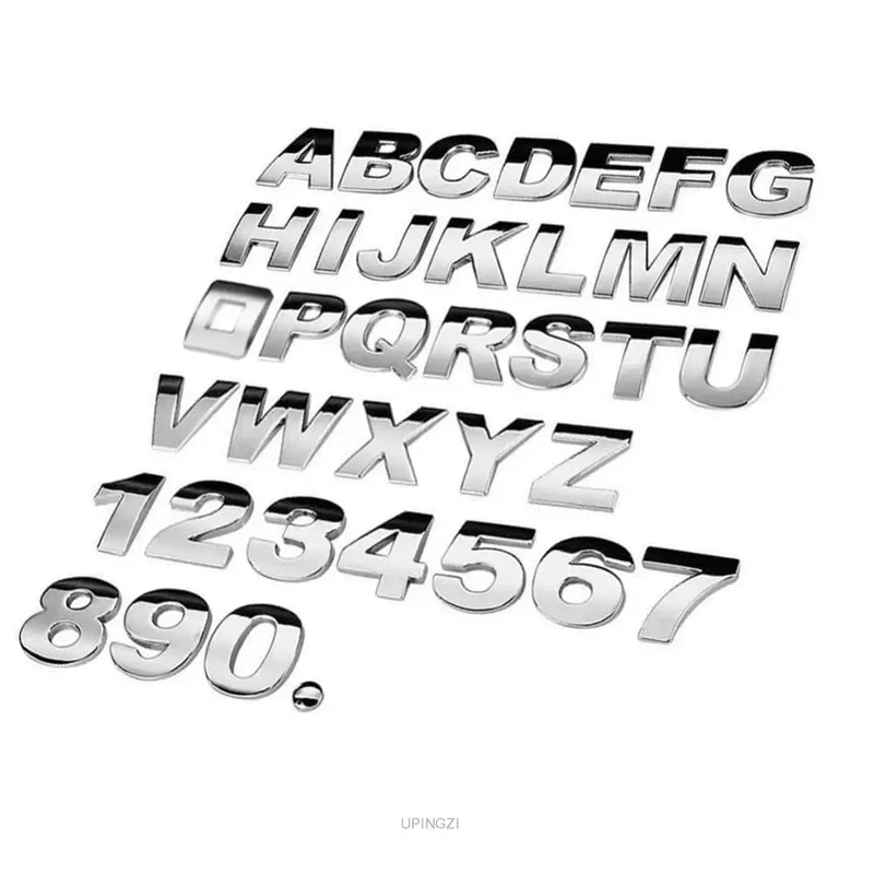 3D Alphanumerisches Metallic-Silber-Abzeichen, verchromtes Silber, alphanumerisches Logo, Autoaufkleber, Auto-Motorradteile, Aufkleber, Dekoration