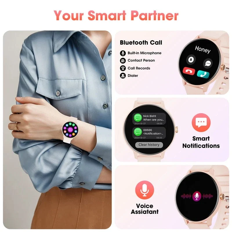 Karchilor 2024 Damen-Smartwatch, Bluetooth-Anruf, 1.39-Zoll-Touchscreen, Smartwatches für Männer, Gesundheitsüberwachung, IP67, wasserdicht, Fitness