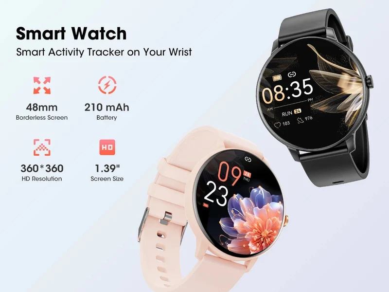 Karchilor 2024 Damen-Smartwatch, Bluetooth-Anruf, 1.39-Zoll-Touchscreen, Smartwatches für Männer, Gesundheitsüberwachung, IP67, wasserdicht, Fitness