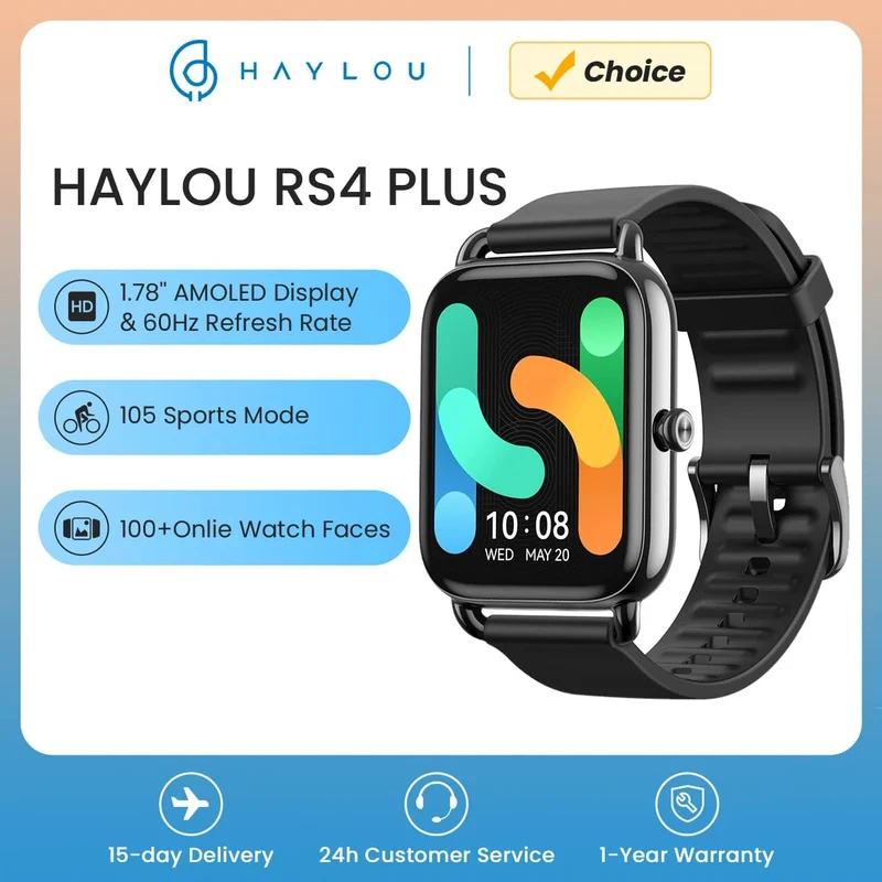HAYLOU RS4 Plus Smartwatch 1.78'' AMOLED-Display 105 Sportmodi 10 Tage Akkulaufzeit Smart Watch SpO₂ Herzfrequenz Schlafmonitor