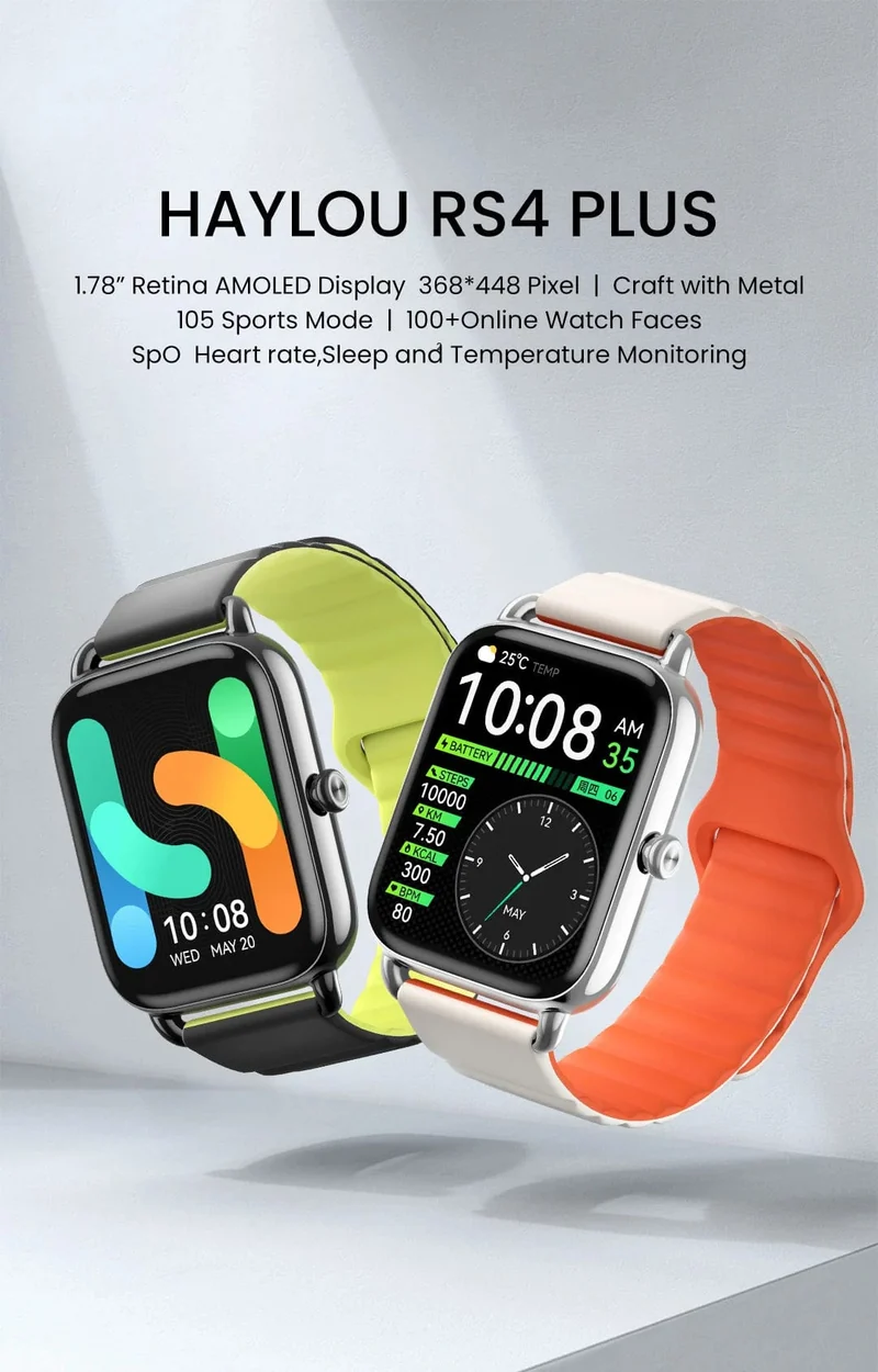 HAYLOU RS4 Plus Smartwatch 1.78'' AMOLED-Display 105 Sportmodi 10 Tage Akkulaufzeit Smart Watch SpO₂ Herzfrequenz Schlafmonitor