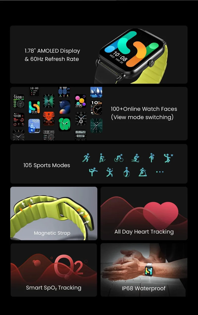 HAYLOU RS4 Plus Smartwatch 1.78'' AMOLED-Display 105 Sportmodi 10 Tage Akkulaufzeit Smart Watch SpO₂ Herzfrequenz Schlafmonitor