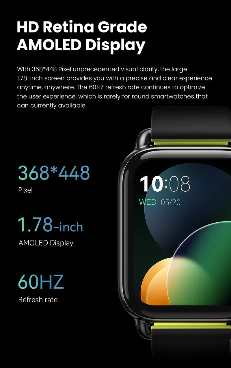 HAYLOU RS4 Plus Smartwatch 1.78'' AMOLED-Display 105 Sportmodi 10 Tage Akkulaufzeit Smart Watch SpO₂ Herzfrequenz Schlafmonitor