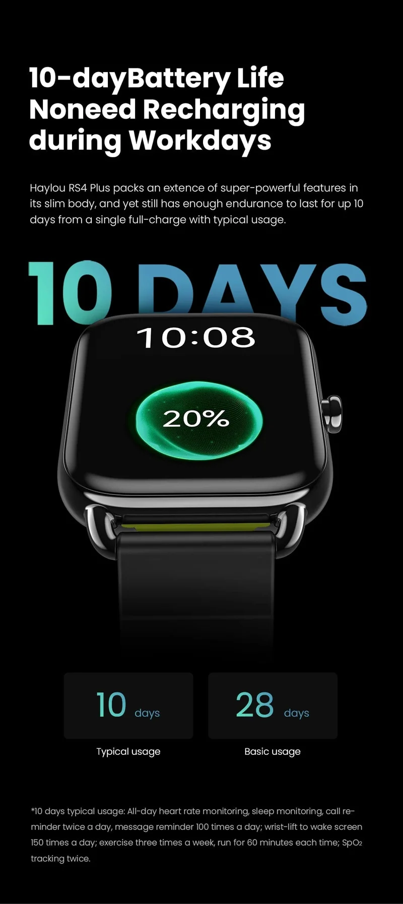 HAYLOU RS4 Plus Smartwatch 1.78'' AMOLED-Display 105 Sportmodi 10 Tage Akkulaufzeit Smart Watch SpO₂ Herzfrequenz Schlafmonitor