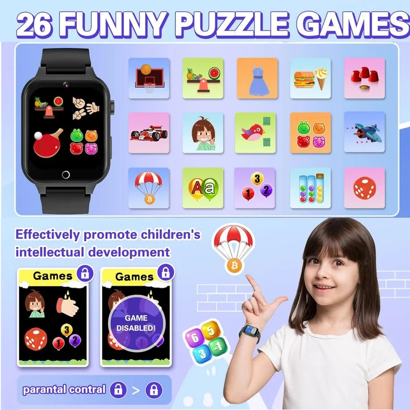 KGG Kinder-Smartwatches für Mädchen und Jungen, 26 Spiele, Touchscreen, Kamera, Schrittzähler, Video, MP3-Alarm, Kinder-Digitaluhr, Geburtstagsgeschenk