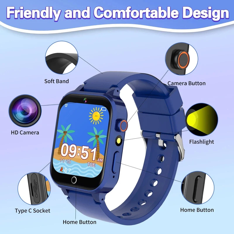 KGG Kinder-Smartwatches für Mädchen und Jungen, 26 Spiele, Touchscreen, Kamera, Schrittzähler, Video, MP3-Alarm, Kinder-Digitaluhr, Geburtstagsgeschenk