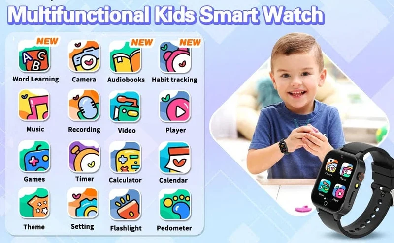 KGG Kinder-Smartwatches für Mädchen und Jungen, 26 Spiele, Touchscreen, Kamera, Schrittzähler, Video, MP3-Alarm, Kinder-Digitaluhr, Geburtstagsgeschenk